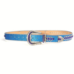 Rhinestone Skull Rivet Belt - Glitter PU Leather - Punk Hip Hop Style