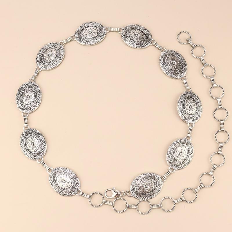 Hollow Out Waist Chain Carved Metal Waistband Dress Girdle for Women