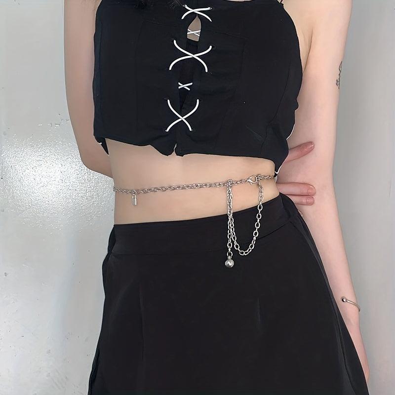Metal Waist Chain Lock Pendant Silvery Belly Chain Hip Hop Decorative Chain Belt