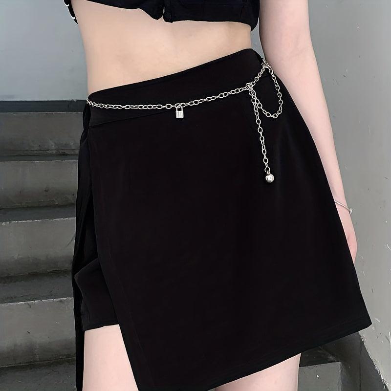 Metal Waist Chain Lock Pendant Silvery Belly Chain Hip Hop Decorative Chain Belt