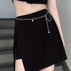 Metal Waist Chain Lock Pendant Silvery Belly Chain Hip Hop Decorative Chain Belt