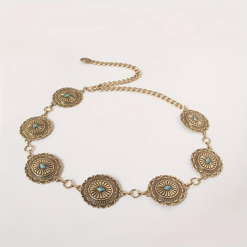 Turquoise Inlaid Waist Chain Western Tassel Belly Chain