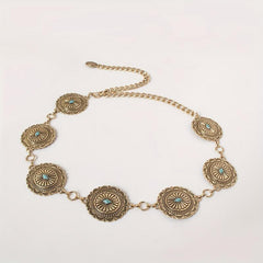 Turquoise Inlaid Waist Chain Western Tassel Belly Chain