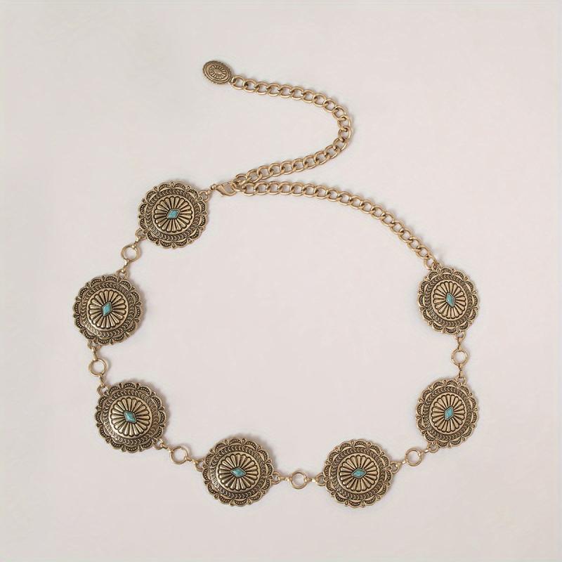 Turquoise Inlaid Waist Chain Western Tassel Belly Chain