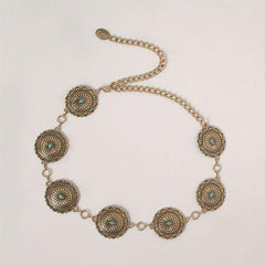 Turquoise Inlaid Waist Chain Western Tassel Belly Chain