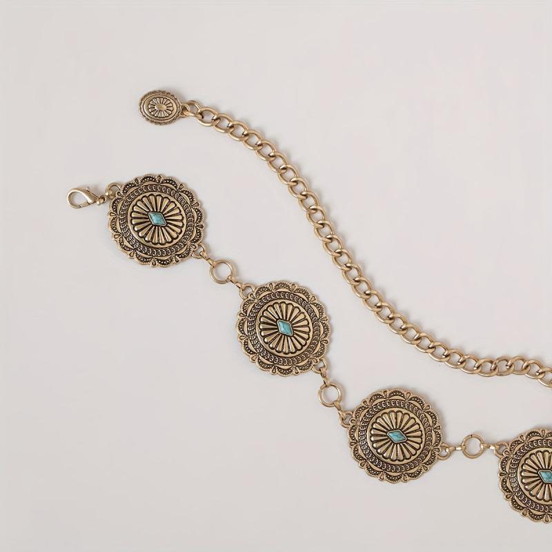 Turquoise Inlaid Waist Chain Western Tassel Belly Chain