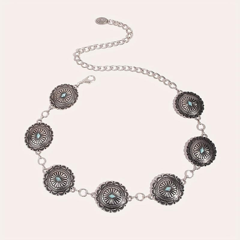 Turquoise Inlaid Waist Chain Western Tassel Belly Chain