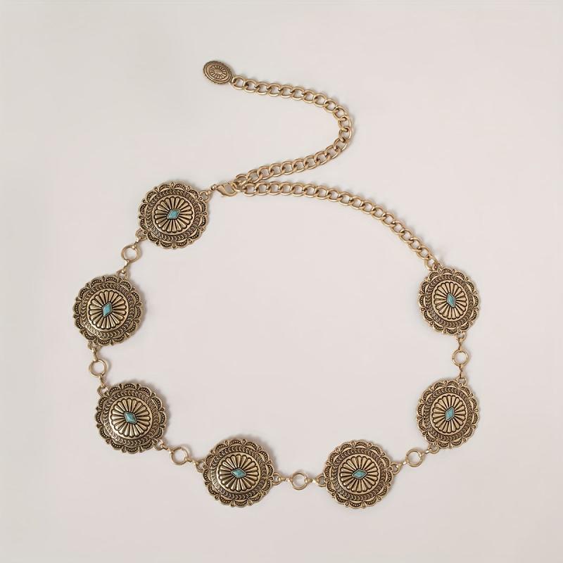 Turquoise Inlaid Waist Chain Western Tassel Belly Chain