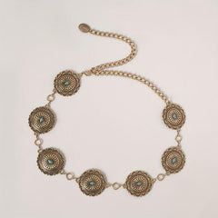 Turquoise Inlaid Waist Chain Western Tassel Belly Chain