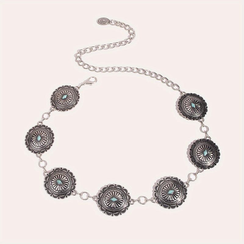 Turquoise Inlaid Waist Chain Western Tassel Belly Chain