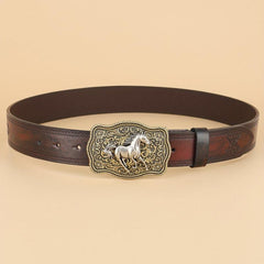 Western Cowboy Vintage Buckle Leather Belt