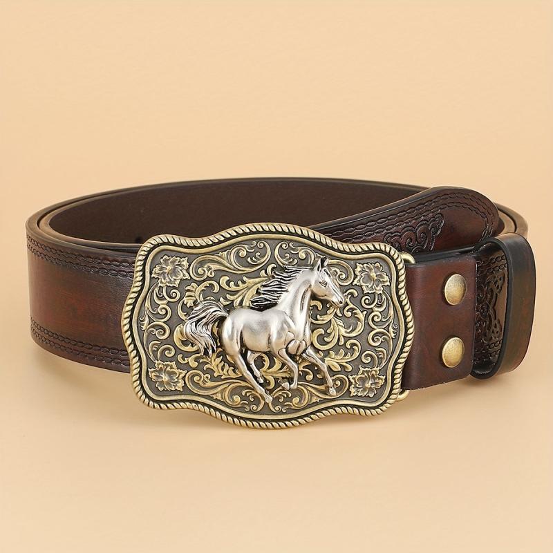 Western Cowboy Vintage Buckle Leather Belt