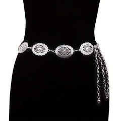 Boho Metal Hollow Waist Chain Tassel Dress Belt Women Belly Chain