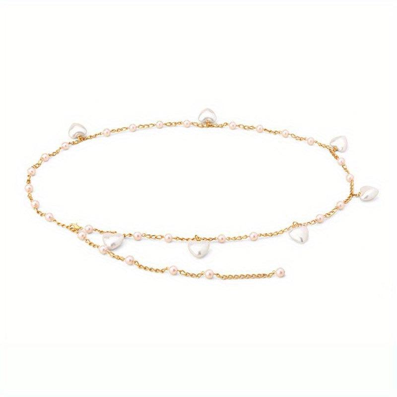 Heart Faux Pearl Waist Chain Pink Pendant Belly Chain Waistband Decoration