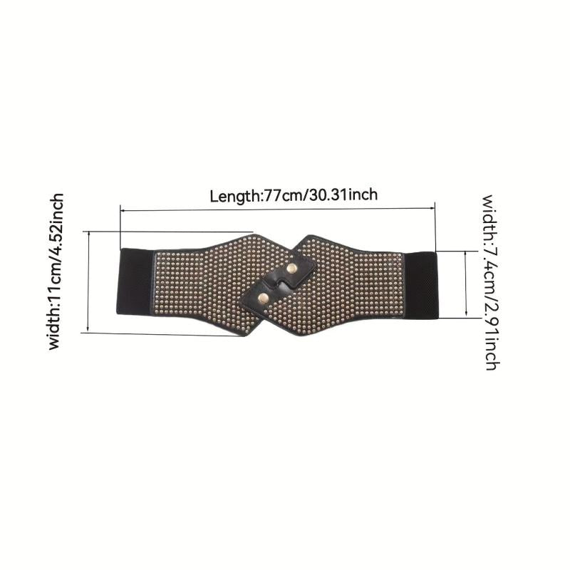Rivet Decor Cross Belt Elastic PU Leather Wide Belt for Women