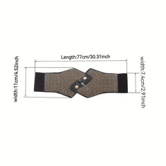 Rivet Decor Cross Belt Elastic PU Leather Wide Belt for Women