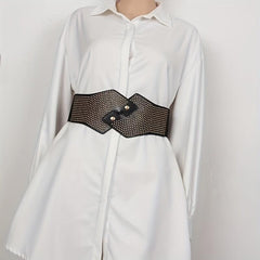 Rivet Decor Cross Belt Elastic PU Leather Wide Belt for Women