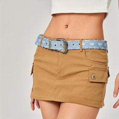 Boho Ripped Denim Jeans With Skirt Girdle For Women