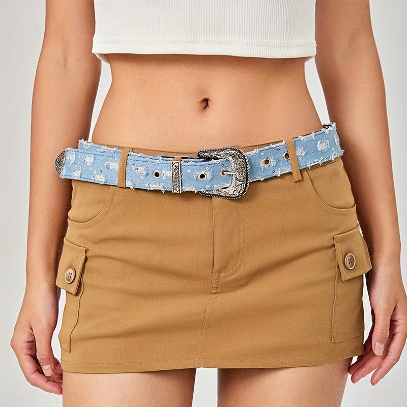 Boho Ripped Denim Jeans With Skirt Girdle For Women