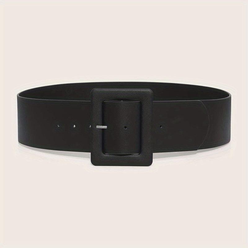 Wide PU Leather Belt Square Pin Buckle Vintage Dress Coat Girdle Women