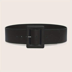 Wide PU Leather Belt Square Pin Buckle Vintage Dress Coat Girdle Women