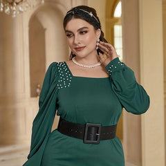 Wide PU Leather Belt Square Pin Buckle Vintage Dress Coat Girdle Women