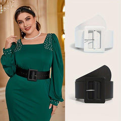 Wide PU Leather Belt Square Pin Buckle Vintage Dress Coat Girdle Women