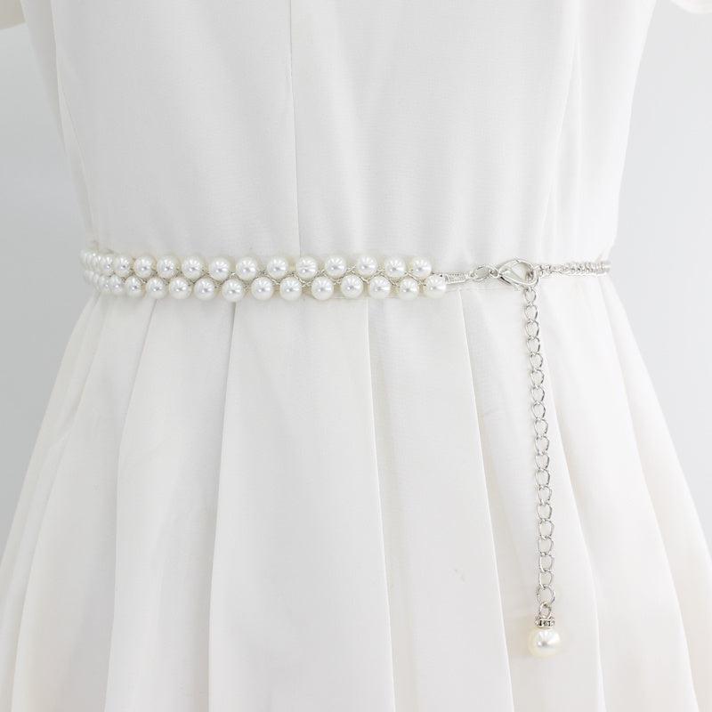 Faux Pearl Waist Chain Dress Pendant Adjustable Belt