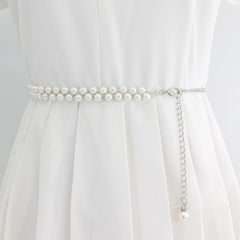 Faux Pearl Waist Chain Dress Pendant Adjustable Belt