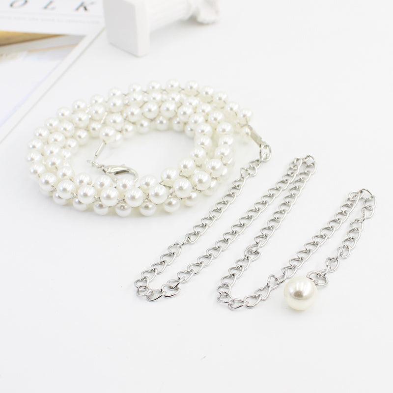 Faux Pearl Waist Chain Dress Pendant Adjustable Belt
