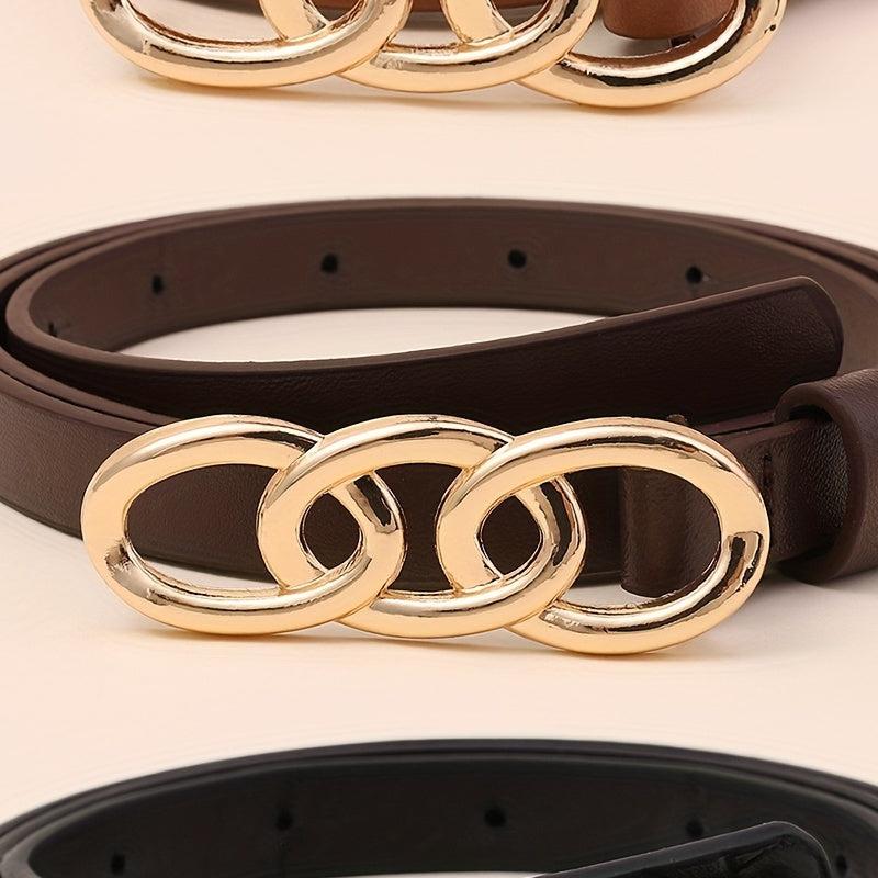Triple Ring Buckle Thin Belt Set for Women