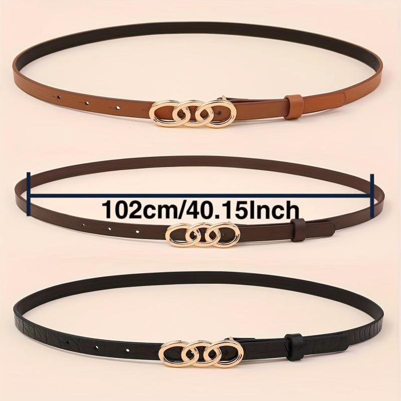 Triple Ring Buckle Thin Belt Set for Women
