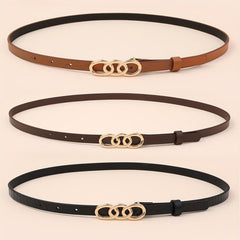 Triple Ring Buckle Thin Belt Set for Women