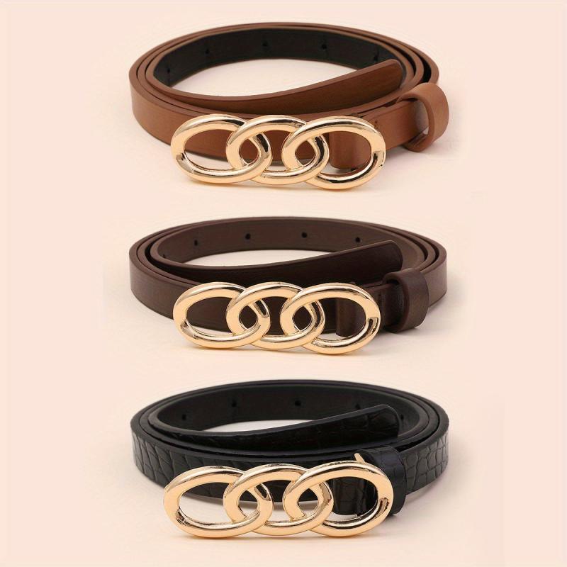 Triple Ring Buckle Thin Belt Set for Women