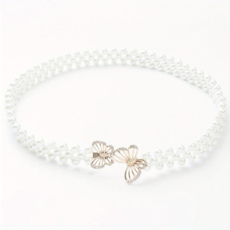 Faux Pearl Elastic Girdle Butterfly Bow Chain Belt