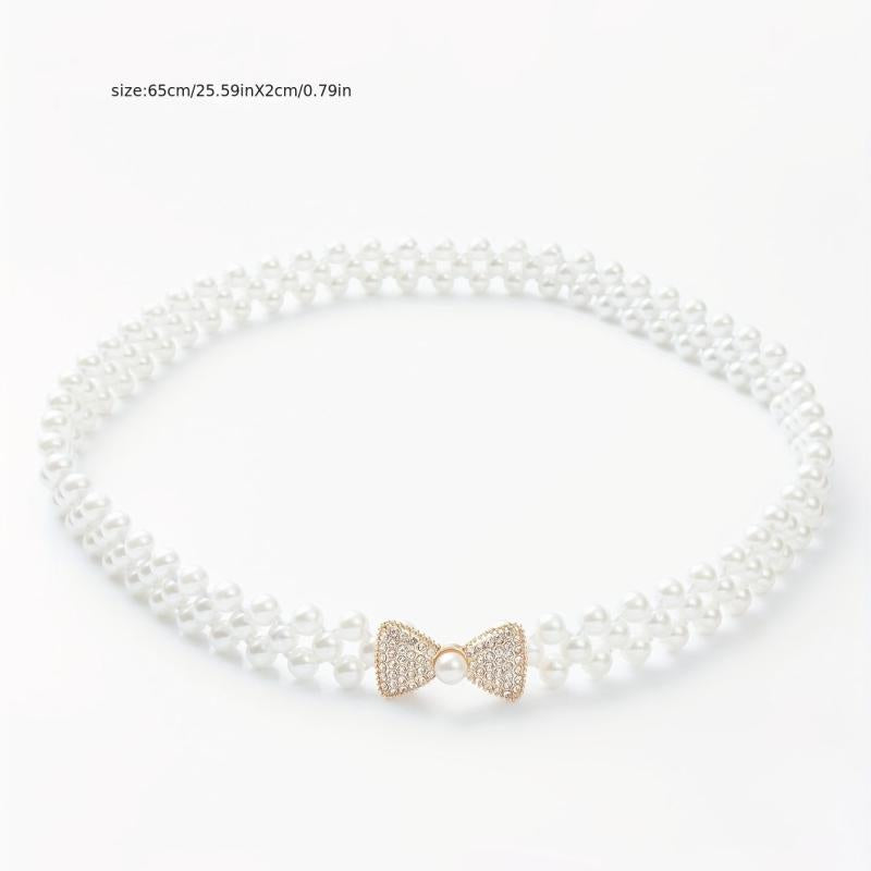 Faux Pearl Elastic Girdle Butterfly Bow Chain Belt