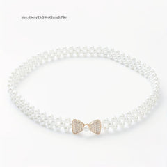 Faux Pearl Elastic Girdle Butterfly Bow Chain Belt