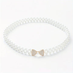 Faux Pearl Elastic Girdle Butterfly Bow Chain Belt