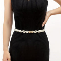 Faux Pearl Elastic Girdle Butterfly Bow Chain Belt