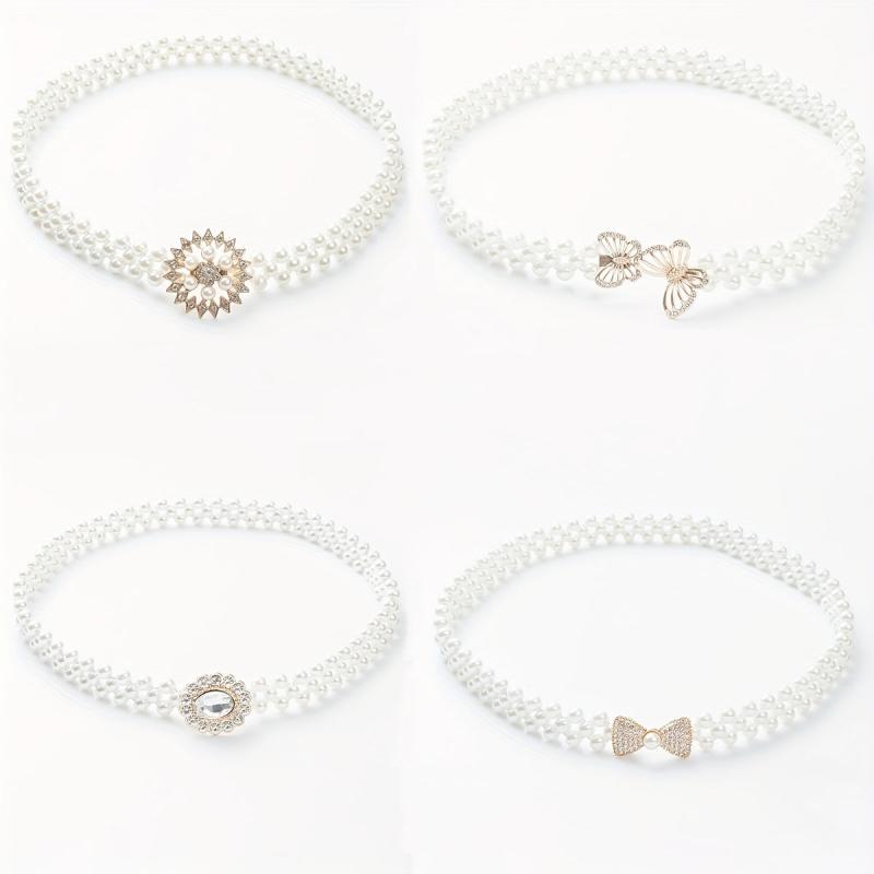 Faux Pearl Elastic Girdle Butterfly Bow Chain Belt