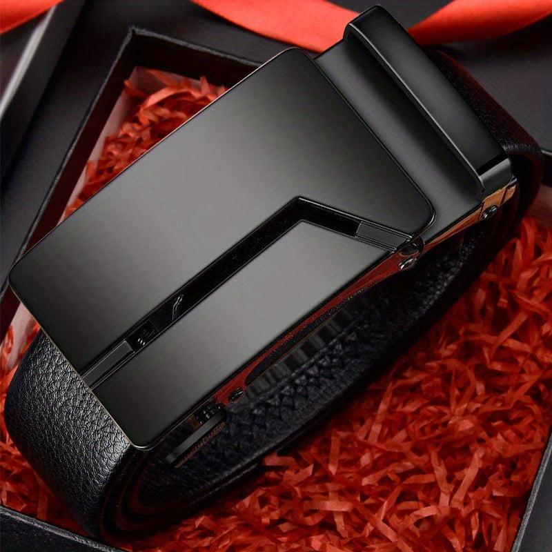 Men's Formal Leather Belt with Automatic Buckle