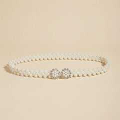 Faux Pearl Waist Chain Elastic Belt Snowflake Buckle Girdle