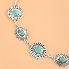 Boho Turquoise Silvery Waist Chain Vintage Western Metal Chain Belt Dress Girdle