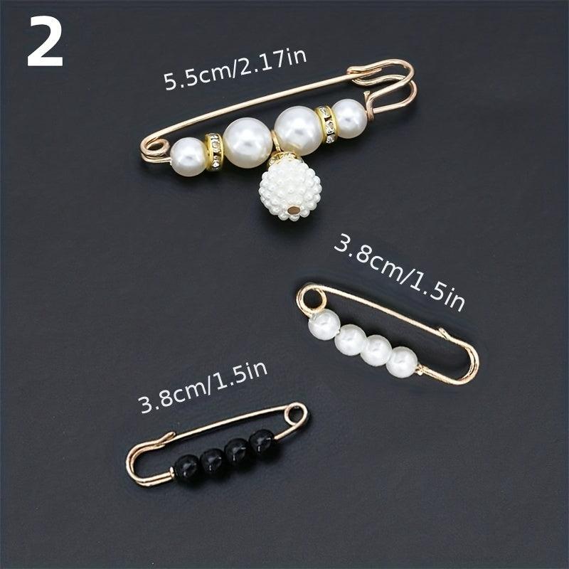3pcs Faux Pearl Brooch Waist Pins Set