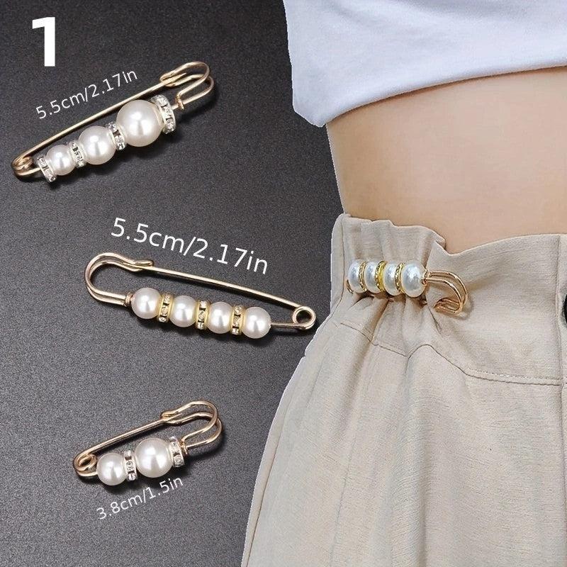 3pcs Faux Pearl Brooch Waist Pins Set