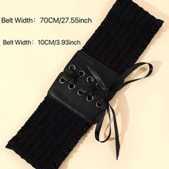 Women Stretch Buckle Corset Belt Wide Tassel Elastic High Waist Dress Belt
