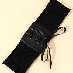 Women Stretch Buckle Corset Belt Wide Tassel Elastic High Waist Dress Belt