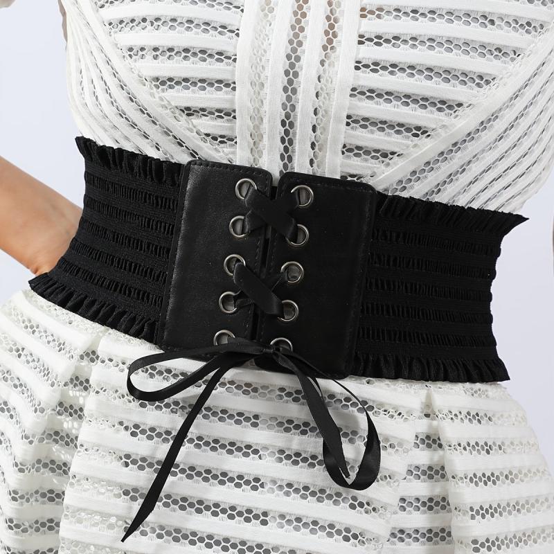 Women Stretch Buckle Corset Belt Wide Tassel Elastic High Waist Dress Belt