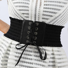 Women Stretch Buckle Corset Belt Wide Tassel Elastic High Waist Dress Belt