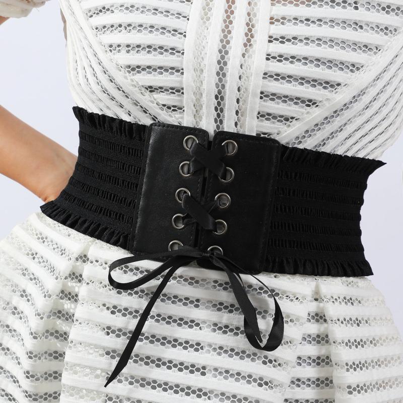 Women Stretch Buckle Corset Belt Wide Tassel Elastic High Waist Dress Belt